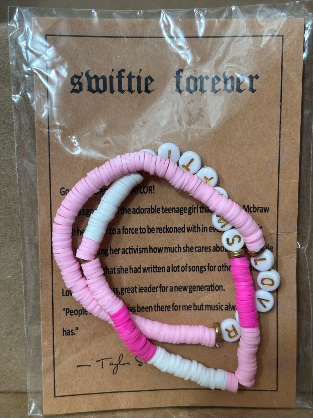 New Taylor Swift Pink White Beaded Bracelet Set & Swiftie croc charms new